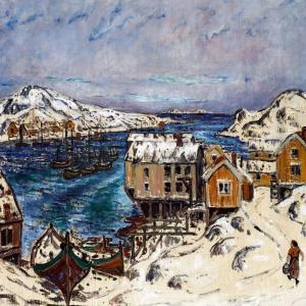 Skraavens Fiskelaye Lofoten Oil Painting by Rikard Lindstrom