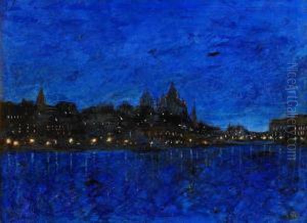 Nattlig Vy Fran Waldemarsudde - Stockholm Oil Painting by Rikard Lindstrom