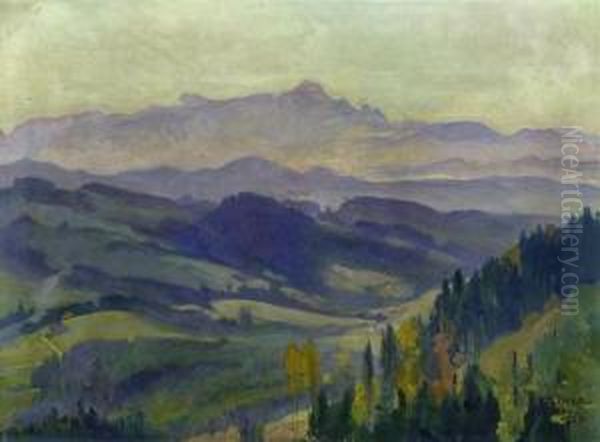 Blick Zum Alpstein Oil Painting by Carl August Liner