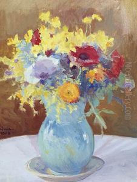 Blumenstrauss In Vase Oil Painting by Carl August Liner