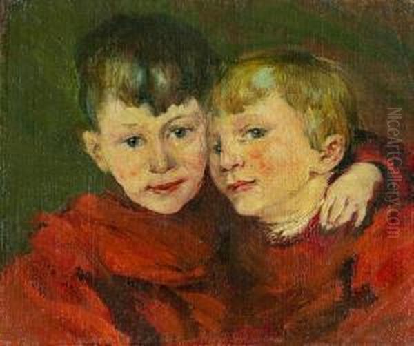 Zwei Kinder Oil Painting by Carl August Liner