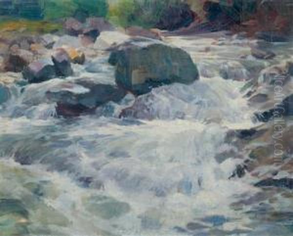 Mountain Stream. Oil Painting by Carl August Liner