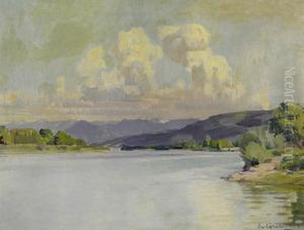 Landschaft Am Alten Rhein. 1914. Oil Painting by Carl August Liner