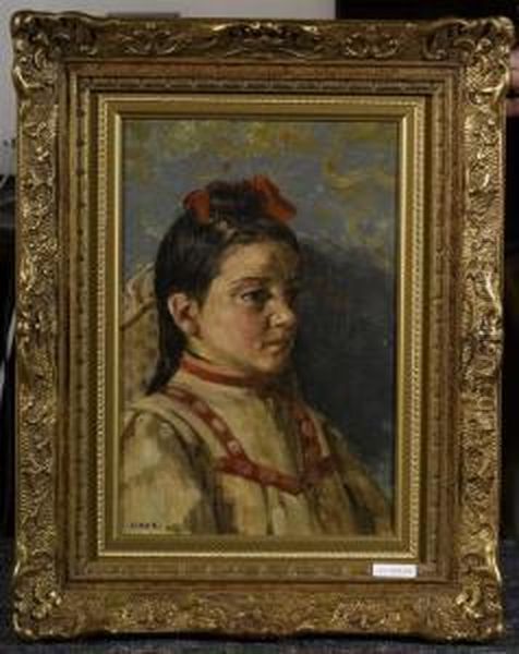 Portrait Einer Jungen Frau. Oil Painting by Carl August Liner