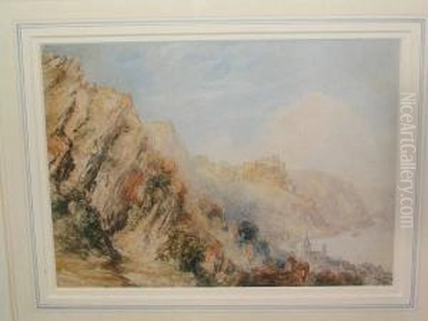 A Rhine Valley Landscape Oil Painting by Henry Harris Lines