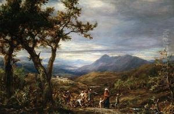 Travellers In Procession Oil Painting by James Thomas Linnell