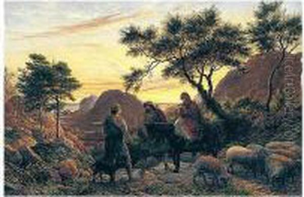 The Flight Into Egypt Oil Painting by James Thomas Linnell