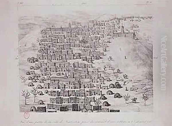 View of part of the town of Timbuktu from a hill Oil Painting by Rene Caillie