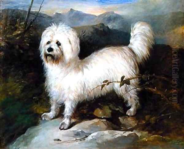 Small White Dog in a Landscape Oil Painting by Samuel Coleman