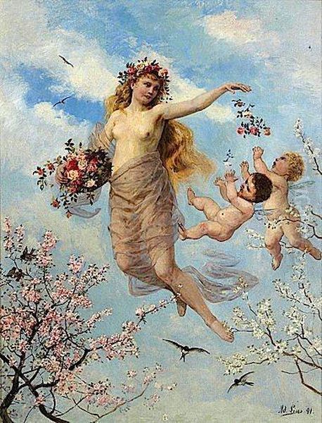 Allegorie Du Printemps Oil Painting by Adolf Lins