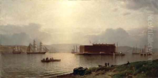 The Narrows and Fort Lafayette Ships coming into Port New York Harbour Oil Painting by Samuel Coleman