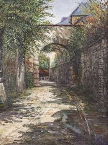 Malerische Stadtansicht. Oil Painting by Adolf Lins