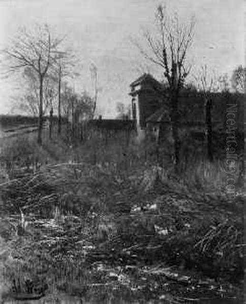 Niederrheinlandschaft Mit Enten 
Im Graben Einer Wasserburg. Signiert Unten Links: Ad. Lins. Ol Auf 
Leinwand. H 70; B 56 Cm. Oil Painting by Adolf Lins