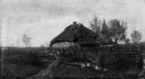 Landschaft Mit Bauernhaus Und Gansen. Oil Painting by Adolf Lins