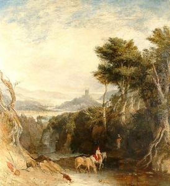 Hornby Castle From The Valley Of The Lune. Oil Painting by William Linton