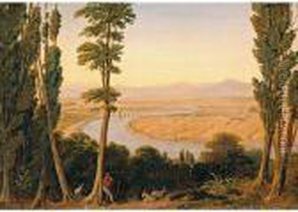 View Of The Tiber River And The Roman Campagna From Monte Mario Oil Painting by William Linton