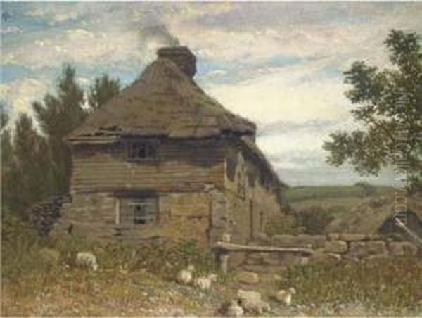 Figures By A Cottage; And A Cottage In A Landscape Oil Painting by William Linton