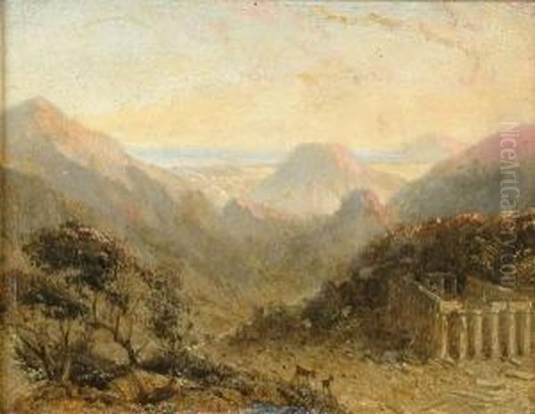 A Mountainous Landscape With A Roman Ruins In The Forground Oil Painting by William Linton