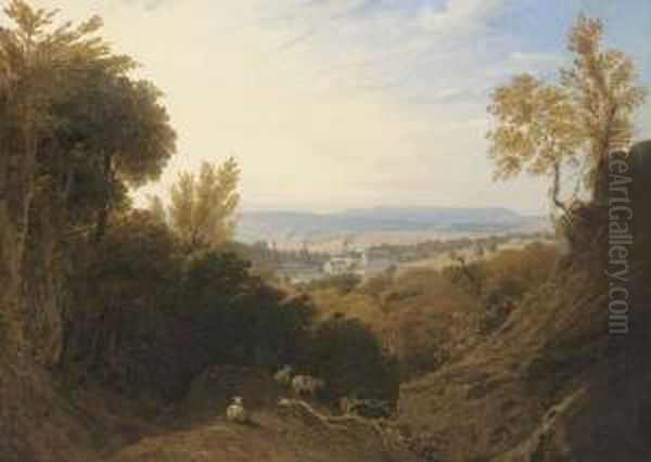 View Of Broad Oak Printworks, Near Accrington, Lancashire, With Broad Oak House Beyond Oil Painting by William Linton