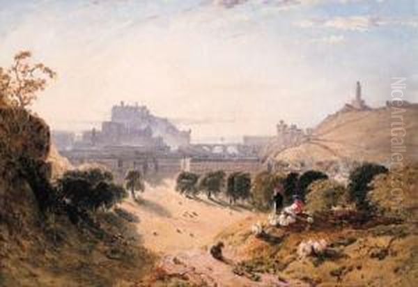 View Of Edinburgh; And View Of Stirling Oil Painting by William Linton