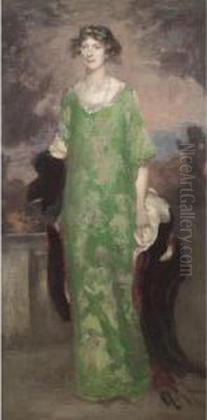 Portrait Of The Artist's Wife In Green by Edward Barnard Lintott