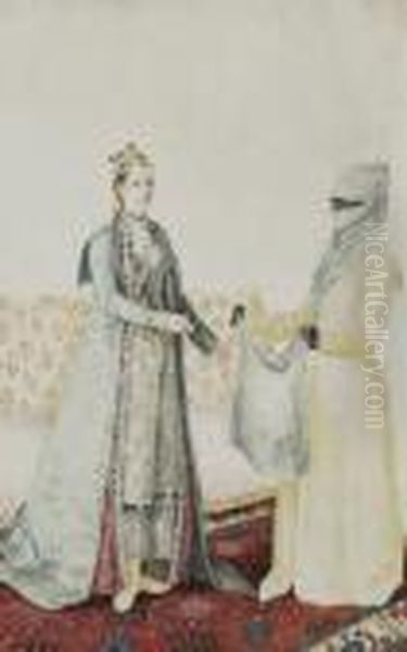 A Europen Woman With Her Turkish Servant Oil Painting by Etienne Liotard