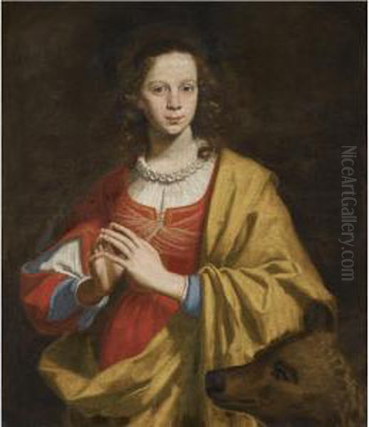 Portrait Of A Lady As Saint Margaret, Possibly Margherita Galli Oil Painting by Lorenzo Lippi