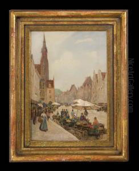 Markt In Augsburg Oil Painting by Richard Lipps