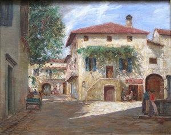 Mediterranean Town Square Oil Painting by Richard Lipps