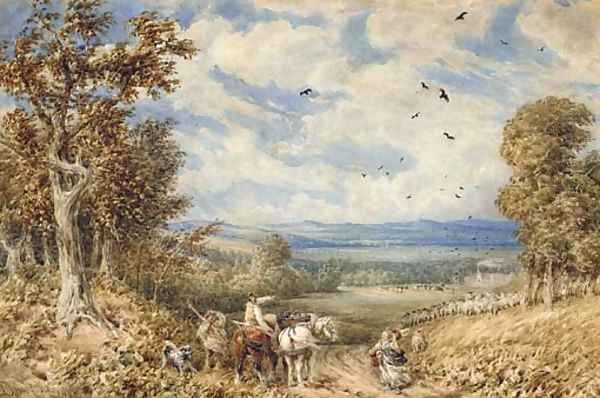 Asking for directions on a blustery day above the Vale of Clwyd Oil Painting by David Cox