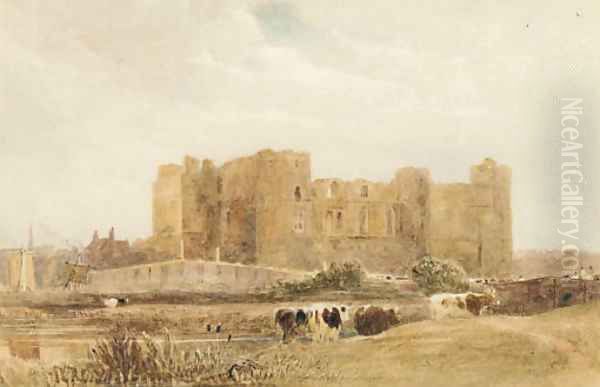 Cattle before a castle Oil Painting by David Cox