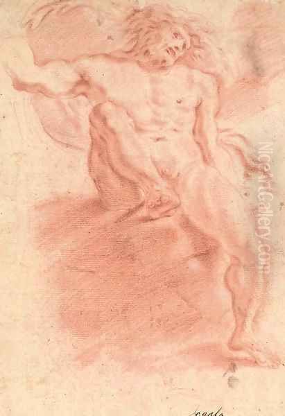 A seated nude lifting his right leg Oil Painting by Domenico Maria Canuti