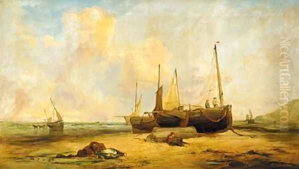 Mending the nets Oil Painting by Edward William Cooke