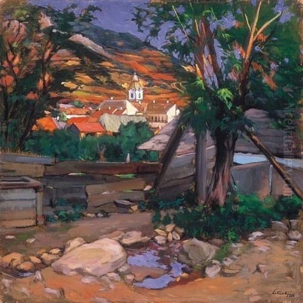 Village In Sunshine Oil Painting by Endre Littecky