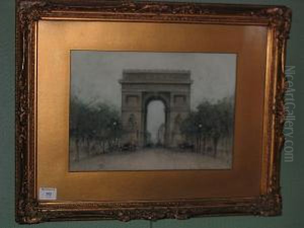 A French Triumphal Arch Oil Painting by J. Little