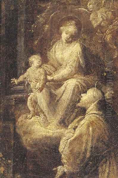 The Madonna and Child adored by a male saint Oil Painting by Giuseppe Maria Crespi