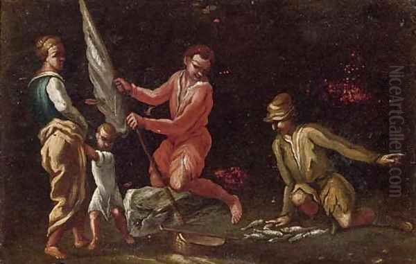 Fisherman with their catch Oil Painting by Giuseppe Maria Crespi