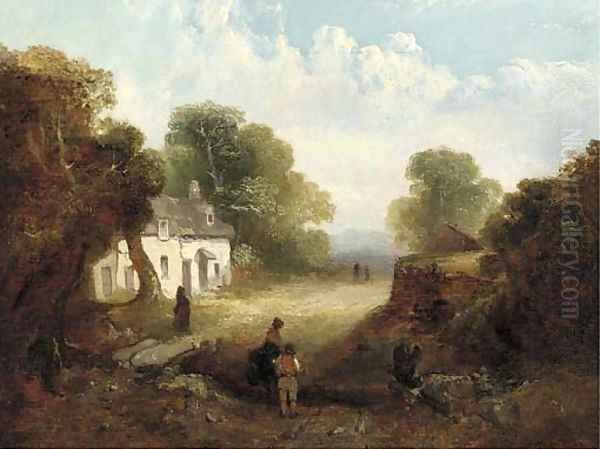 Figures before a sunlit cottage Oil Painting by John Crome