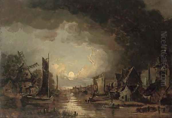 A moonlit river Oil Painting by John Crome