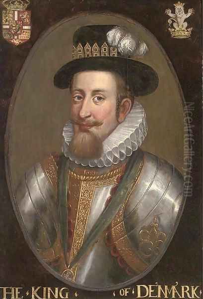 Portrait of a nobleman, bust-length, in armour and white ruff, with a jewelled hat Oil Painting by John de Critz