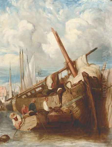 Unloading the barge Oil Painting by John Sell Cotman