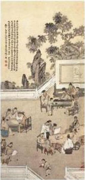 Gathering Of The Eighteen Scholars Oil Painting by Su Liupeng