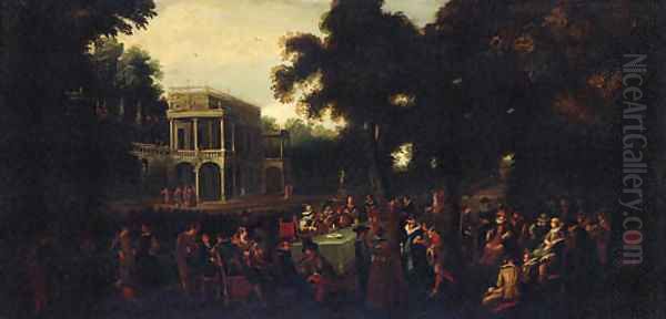 A musical party in a garden by a palace Oil Painting by Louis de Caullery