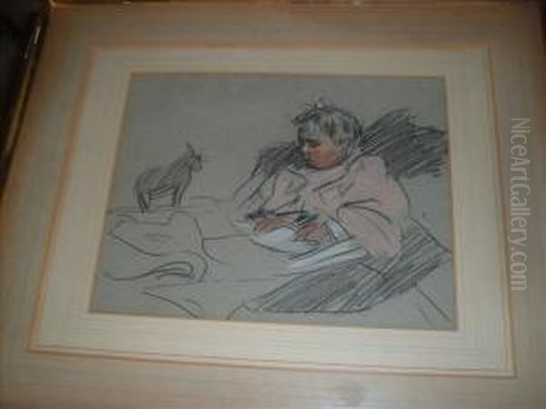 Childcontemplating Eeyore Oil Painting by Horace Mann Livens