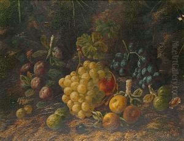 Still Life Of Primroses, Other 
Wild Flowers And A Bird````s Nest On A Mossy Bank; And A Companion Of 
Fruit Oil Painting by Horace Mann Livens