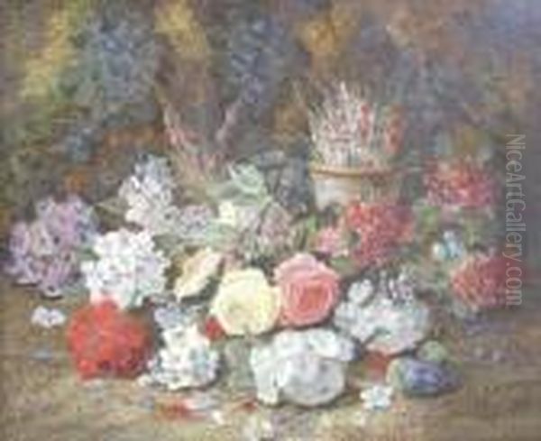 Outdoor Still Life With Flowers Oil Painting by Horace Mann Livens