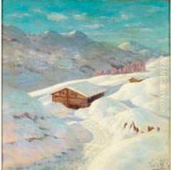 Le Chalet Sous La Neige Oil Painting by Piotr Ivanovitch Livoff