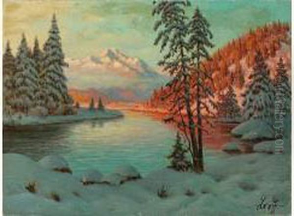 Lac Enneige Oil Painting by Piotr Ivanovitch Livoff