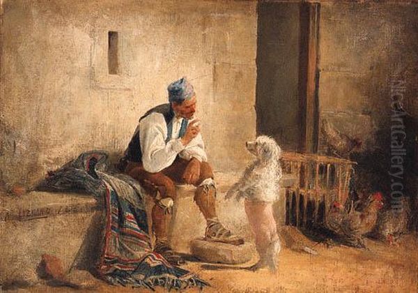 Teaching A Dog Tricks Oil Painting by Angel Lizcano Y Monedero