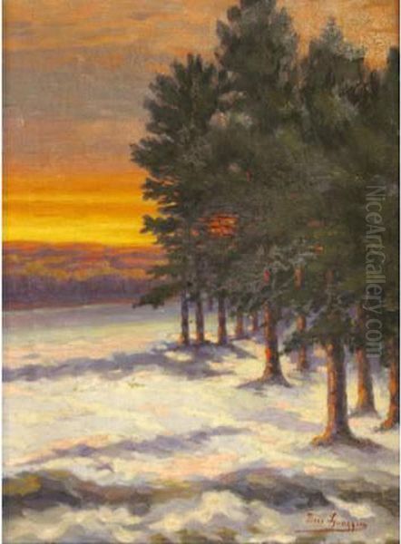 Coucher De Soleil Sur Un Paysage De Sapinsenneige Oil Painting by Bror Ljunggren